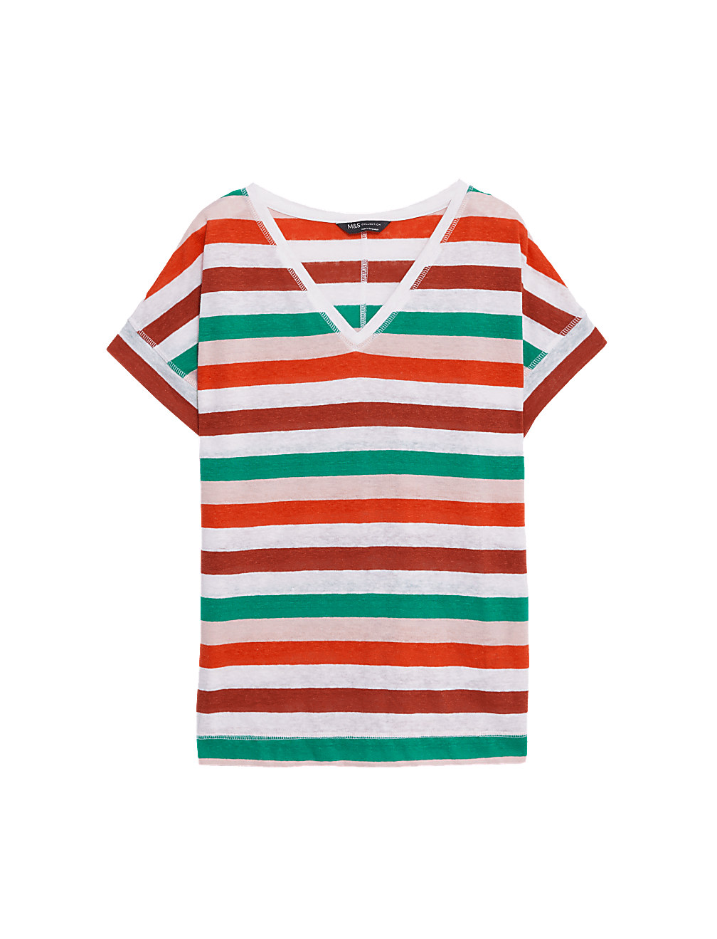 Linen Rich Striped V-Neck T-Shirt