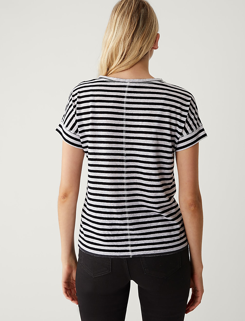 Linen Rich Striped V-Neck T-Shirt