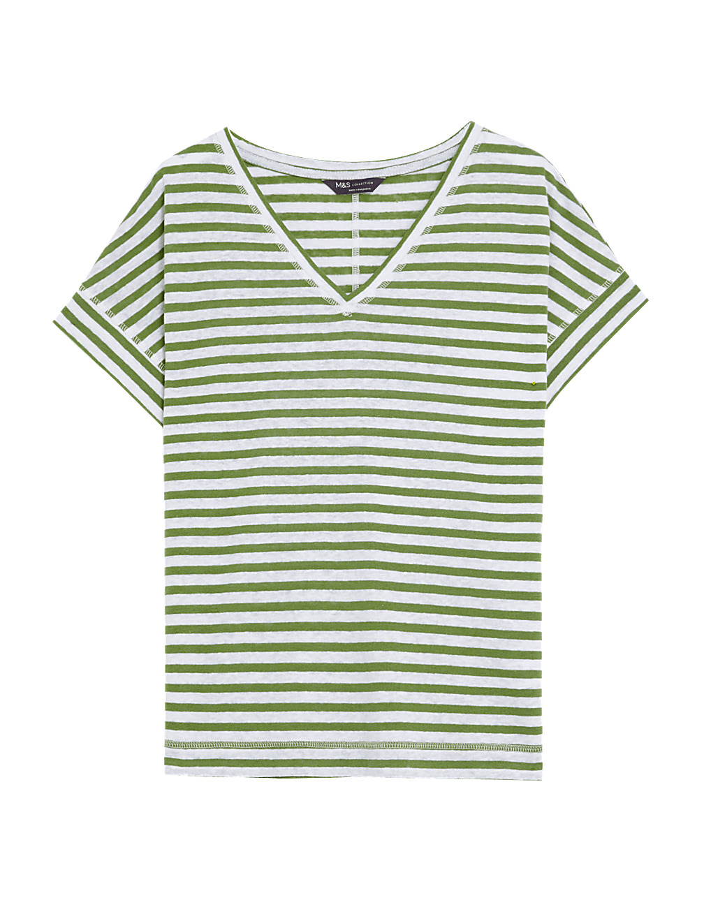Linen Rich Striped V-Neck T-Shirt