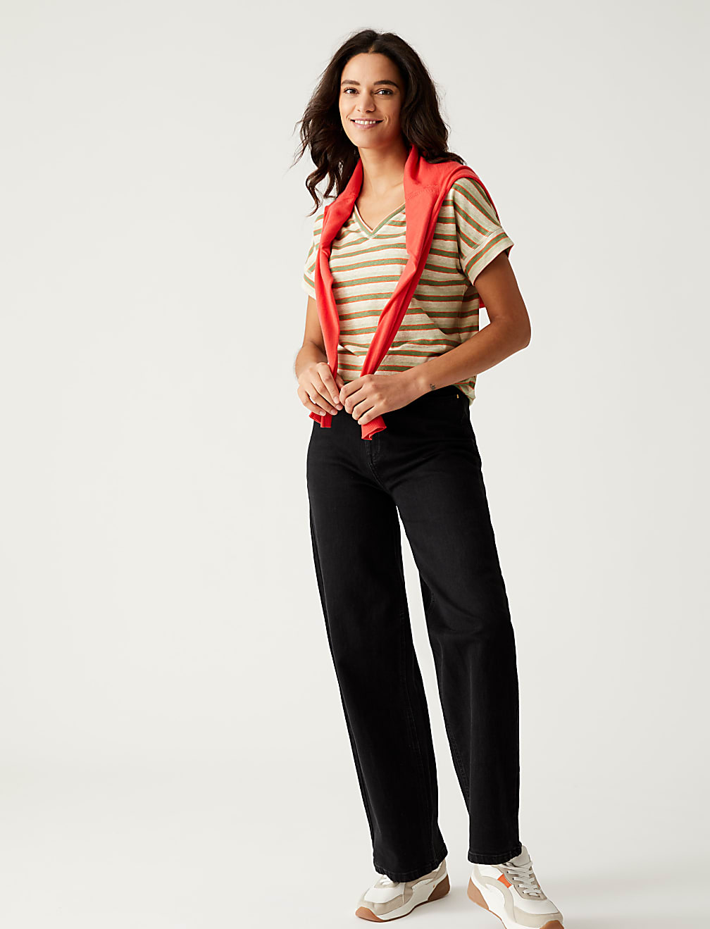 Linen Rich Striped V-Neck T-Shirt