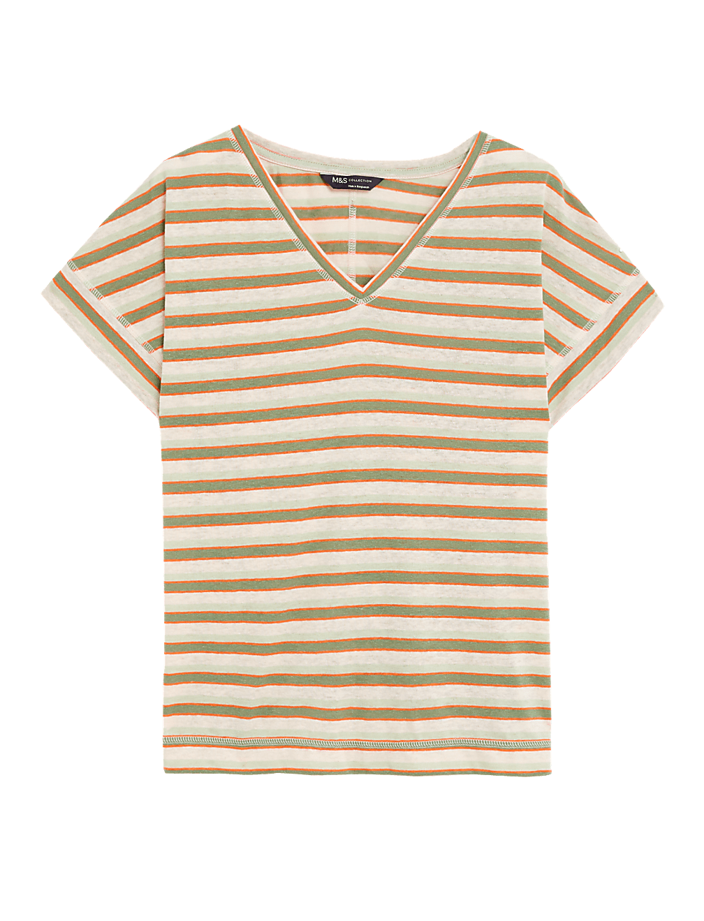 Linen Rich Striped V-Neck T-Shirt