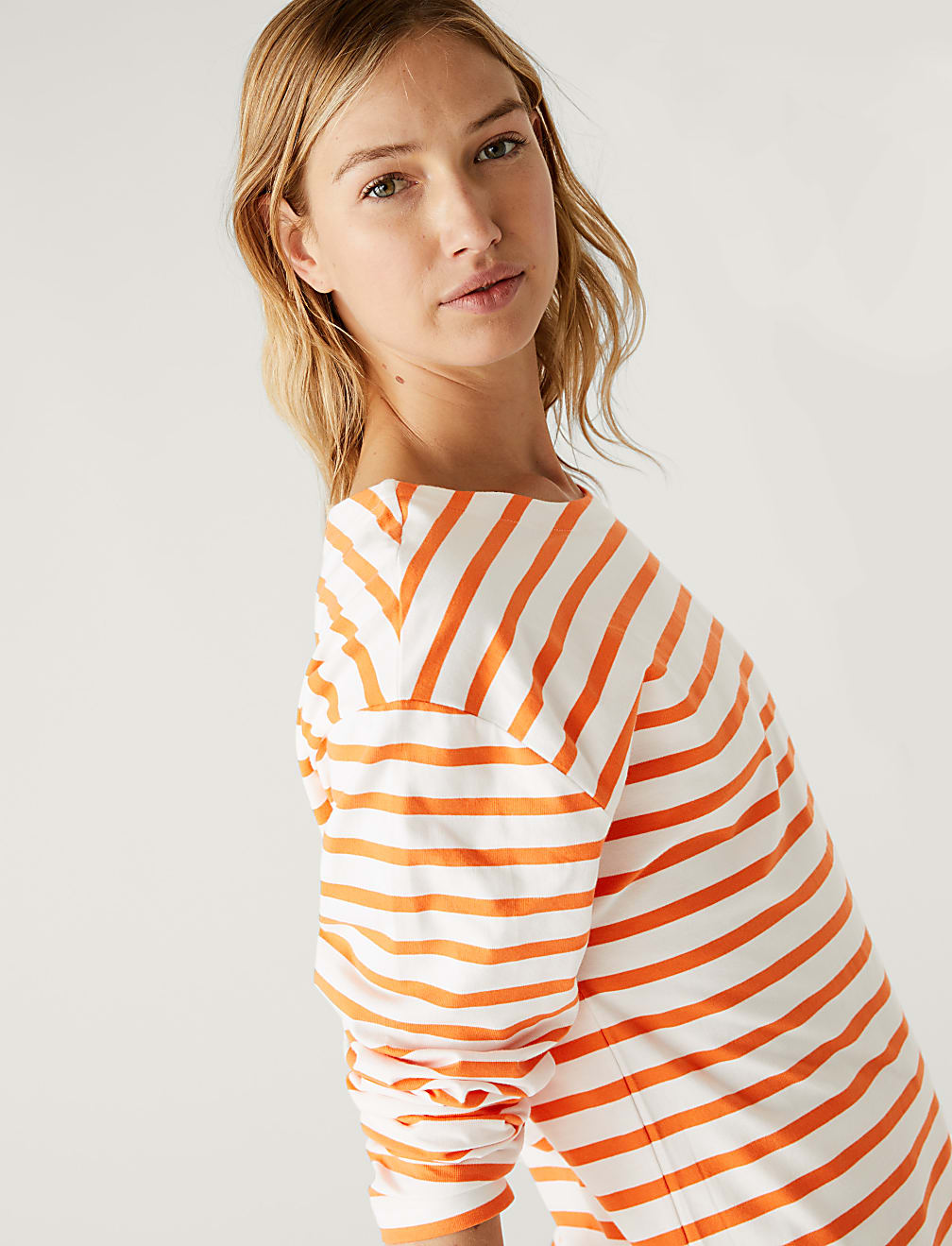 Pure Cotton Striped Crew Neck Top
