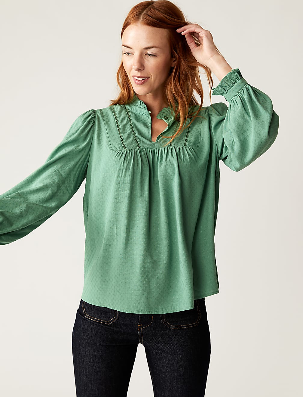 Round Neck Ruffle Long Sleeve Blouse