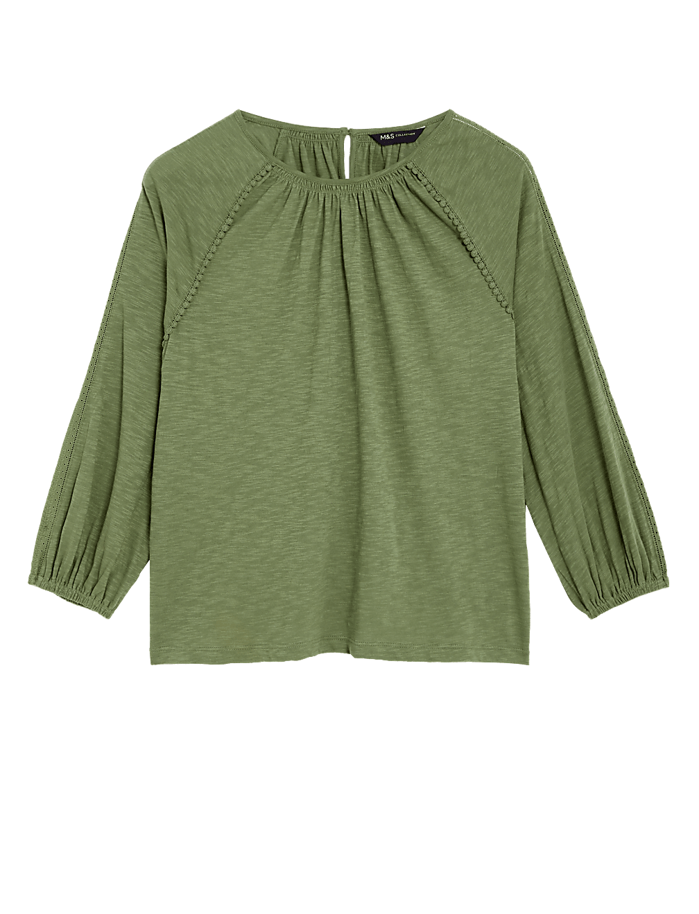 Pure Cotton Crew Neck Lace Insert Top