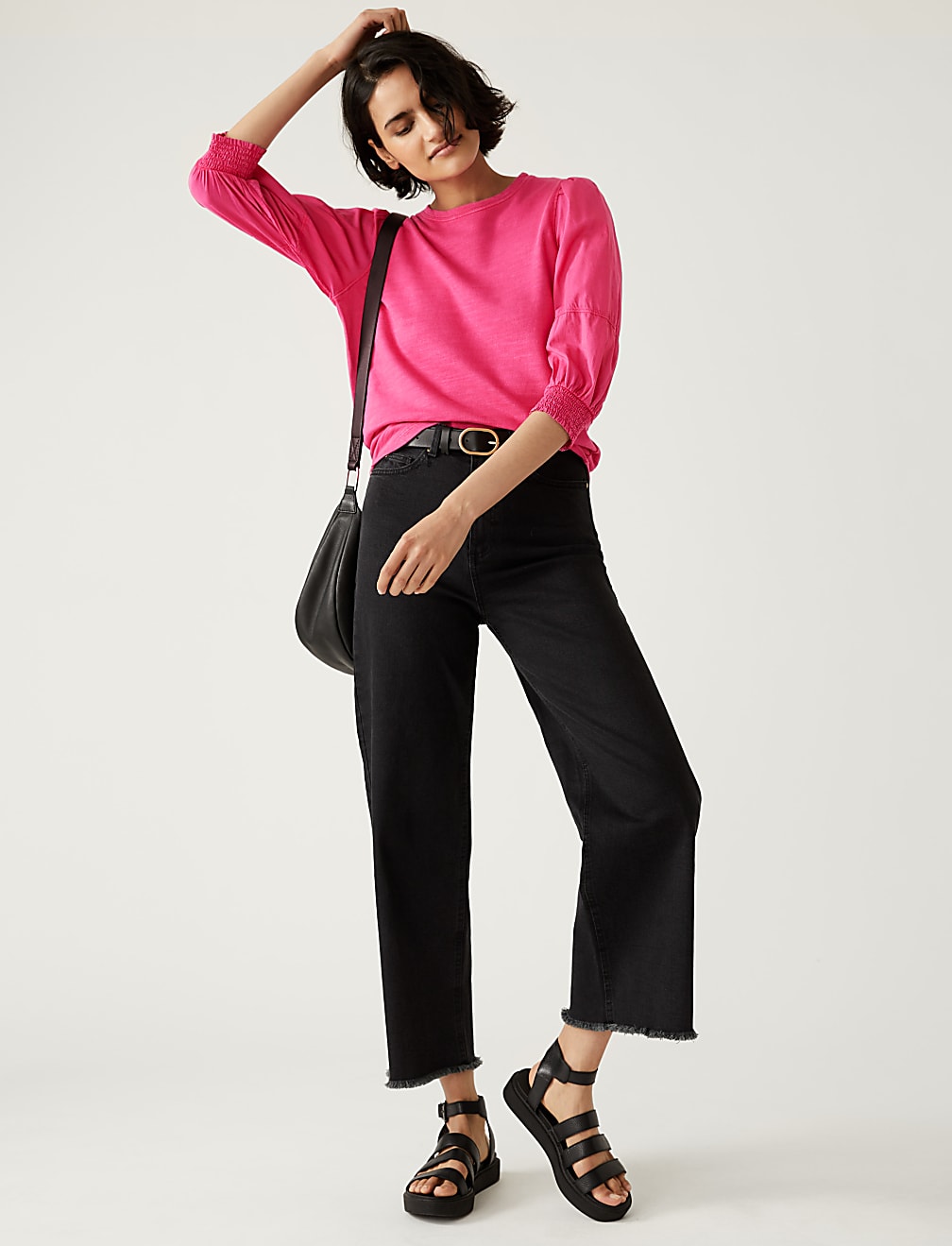 Pure Cotton Crew Neck Volume Sleeve Top