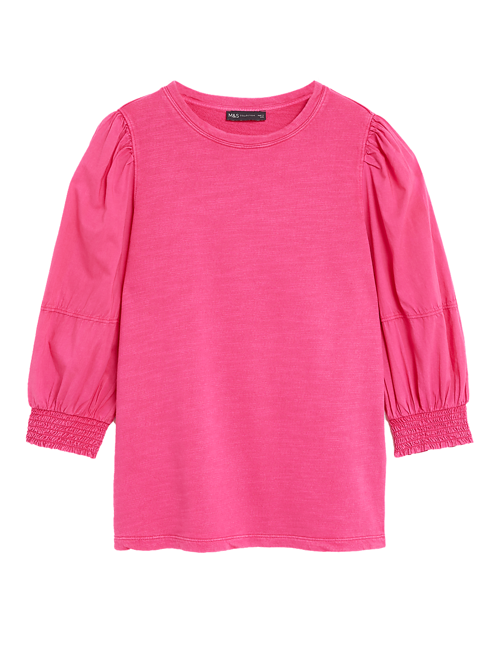 Pure Cotton Crew Neck Volume Sleeve Top