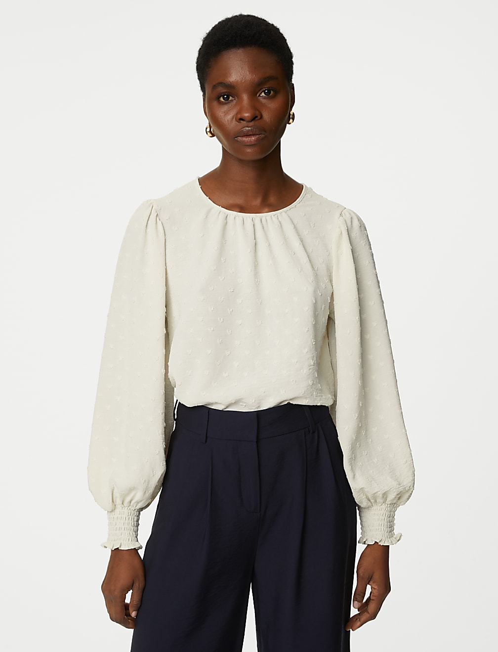 Textured Crew Neck Blouse