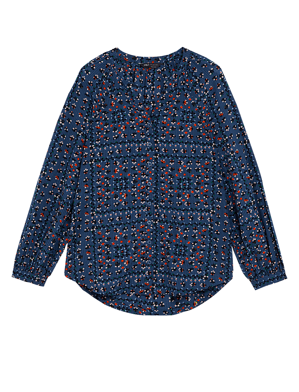 Cotton Rich Printed V-Neck Longline Blouse