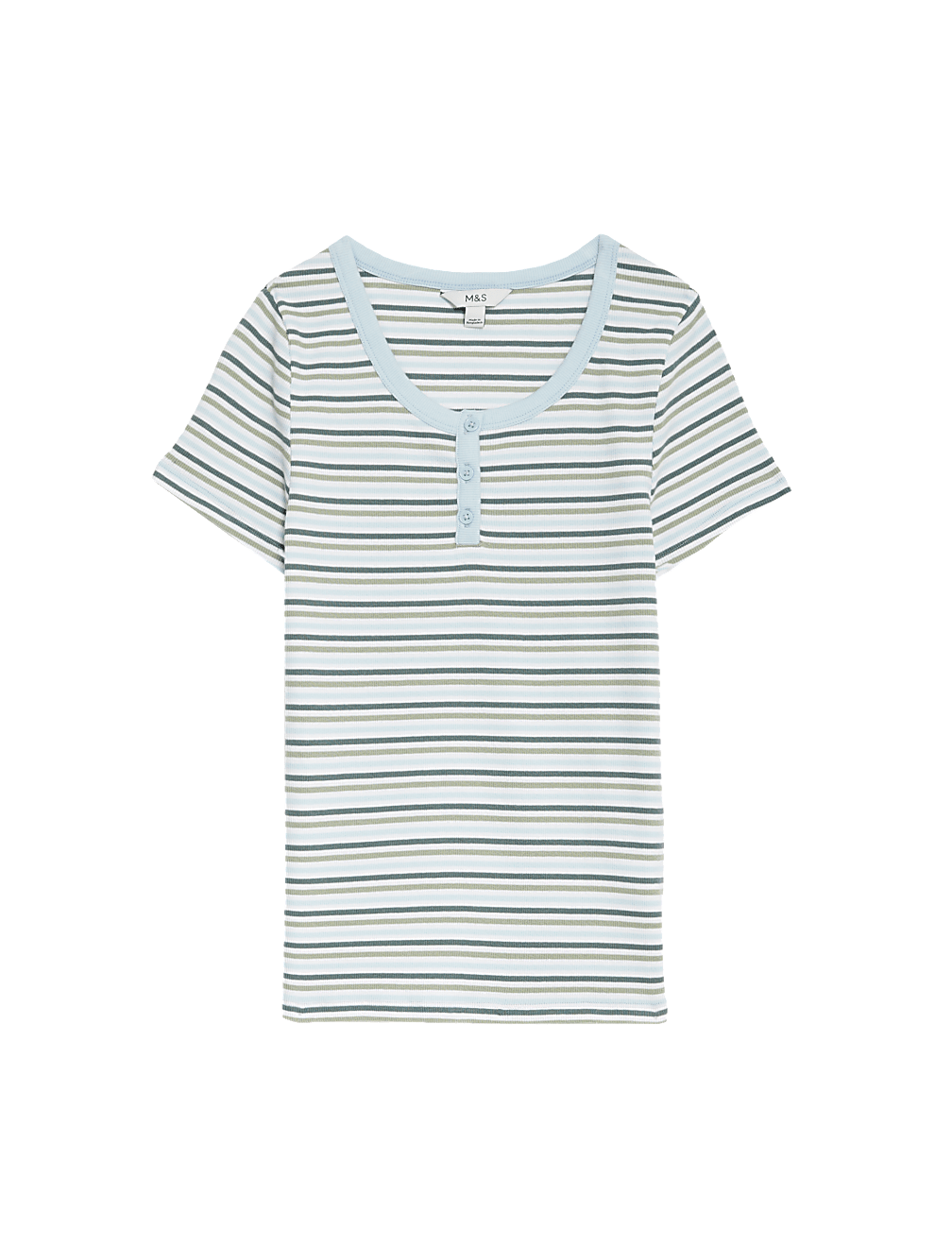 Cotton Rich Ribbed Striped Henley Top