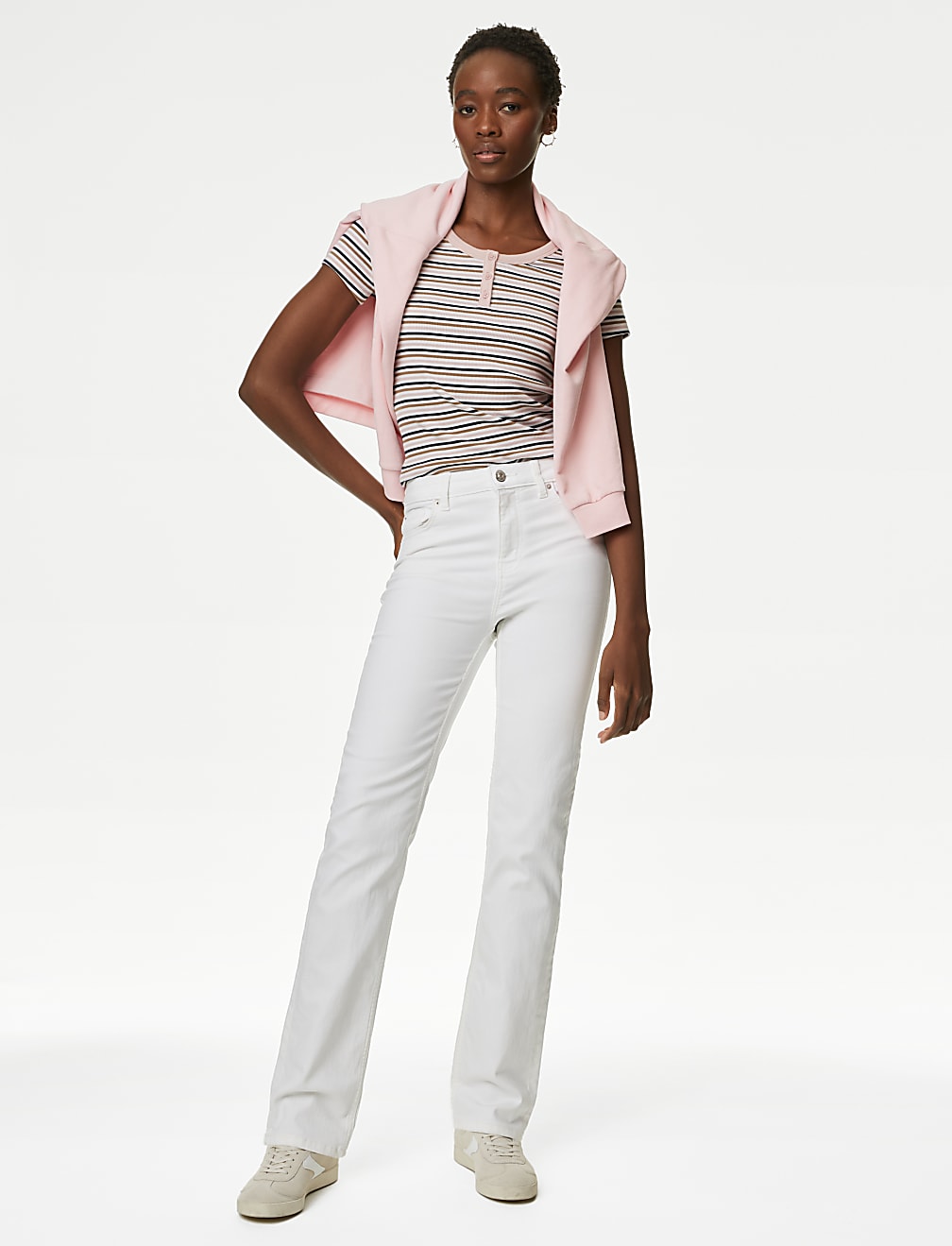 Cotton Rich Ribbed Striped Henley Top