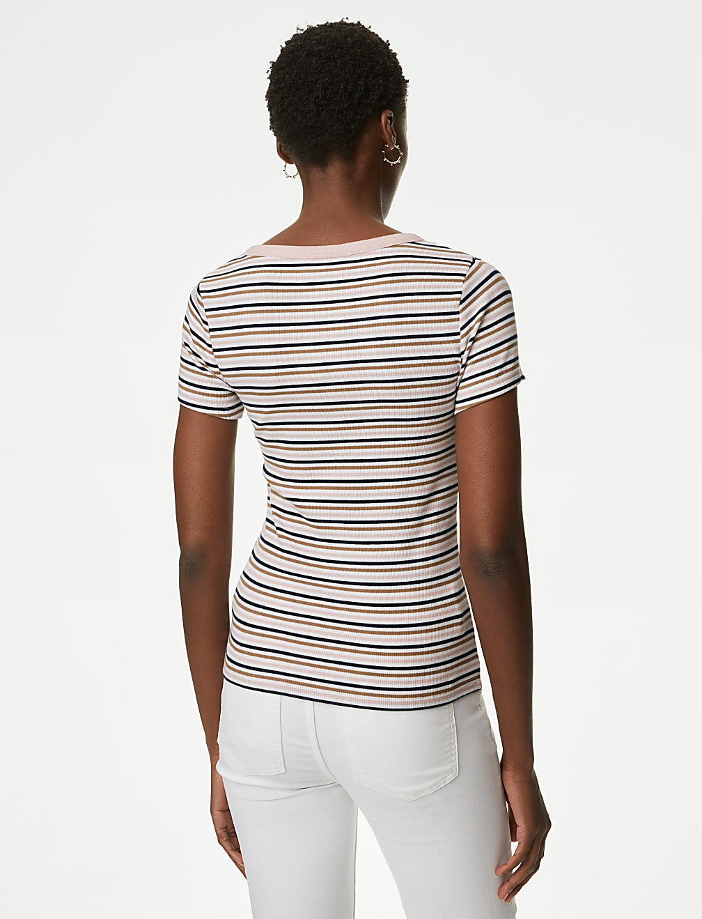 Cotton Rich Ribbed Striped Henley Top