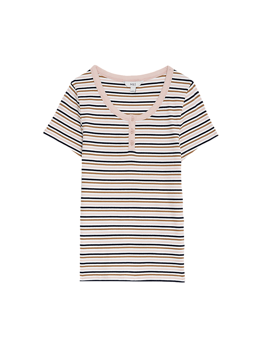 Cotton Rich Ribbed Striped Henley Top