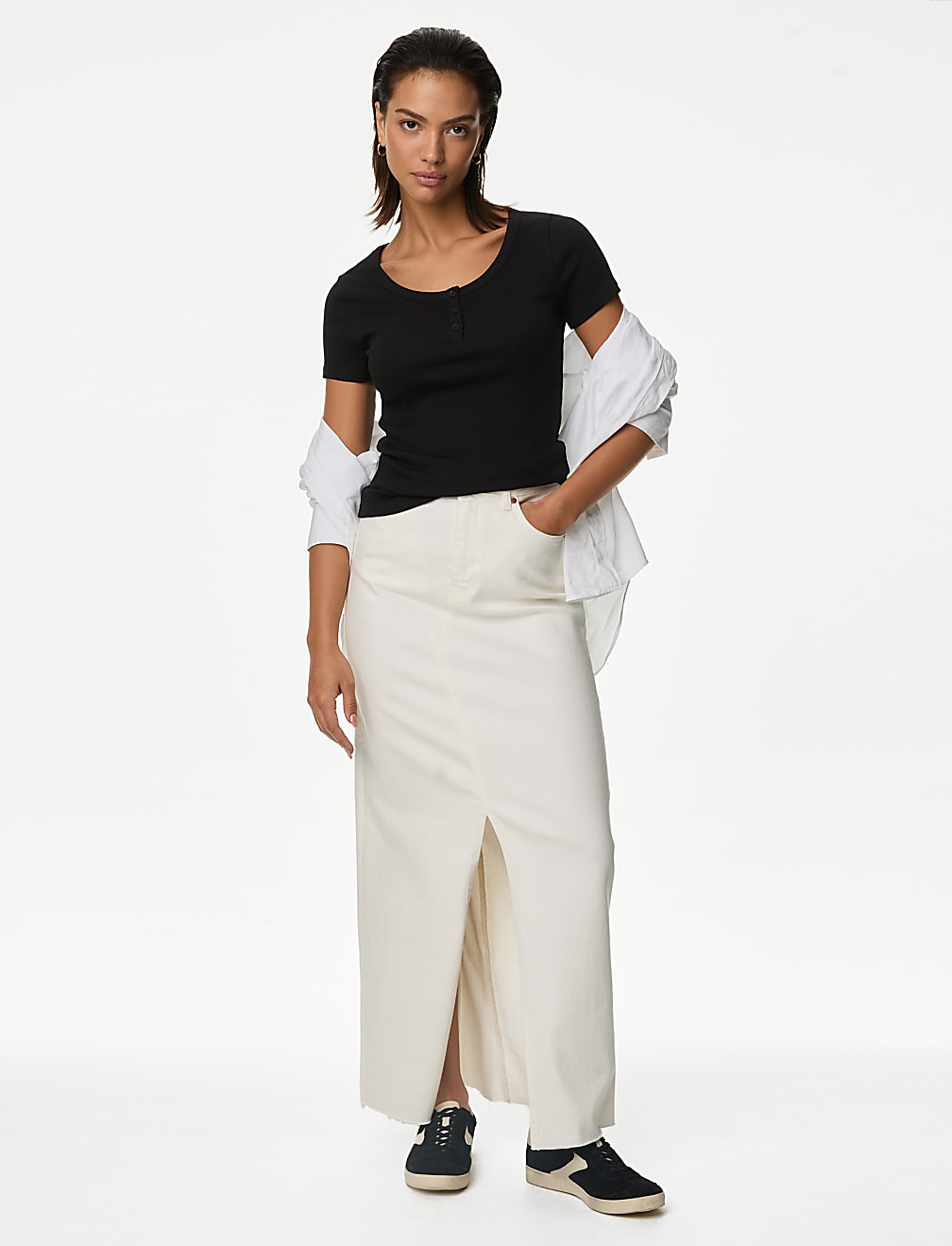 Cotton Rich Short Sleeve Henley Top