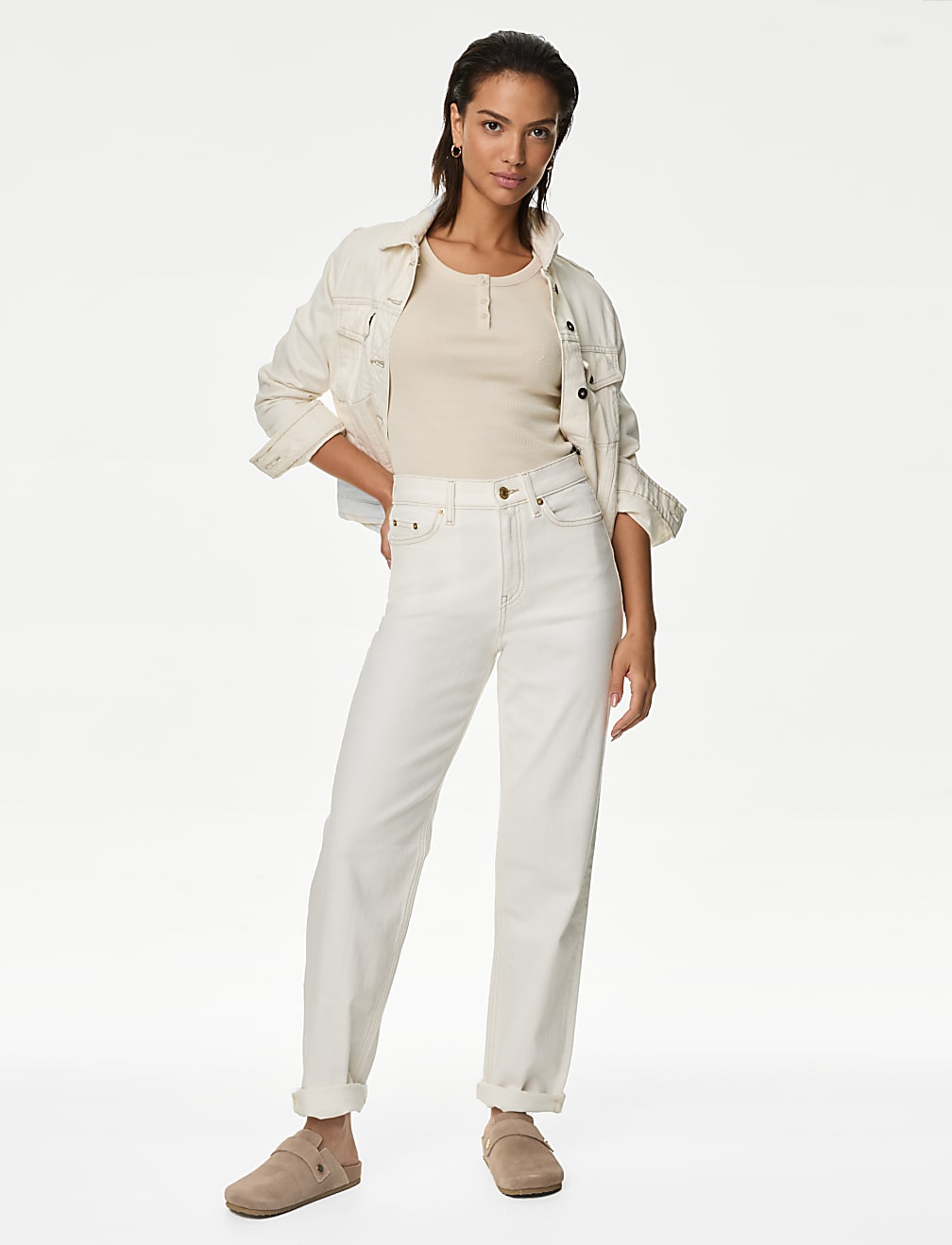 Cotton Rich Ribbed Henley Top