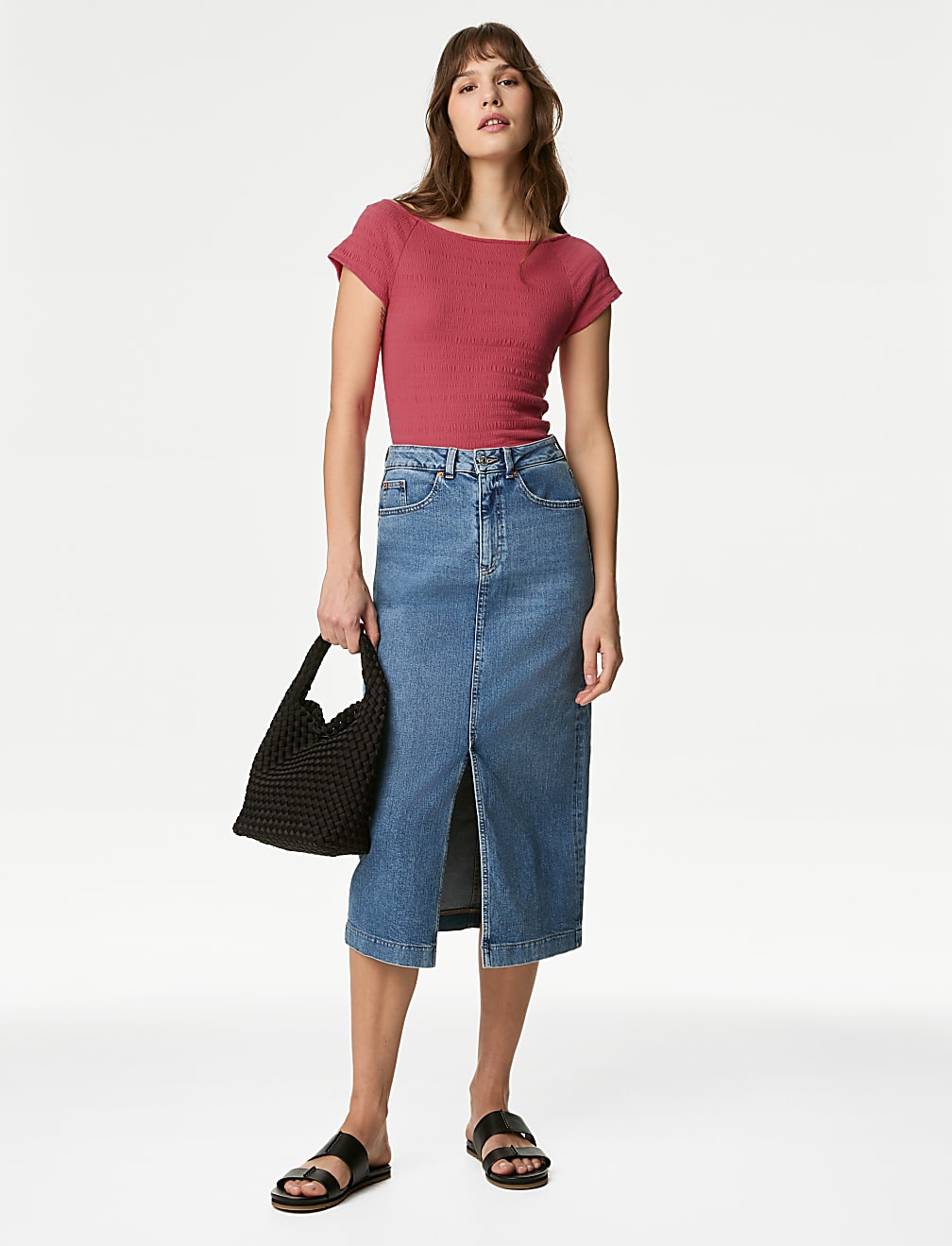 Cotton Blend Textured Off The Shoulder Top