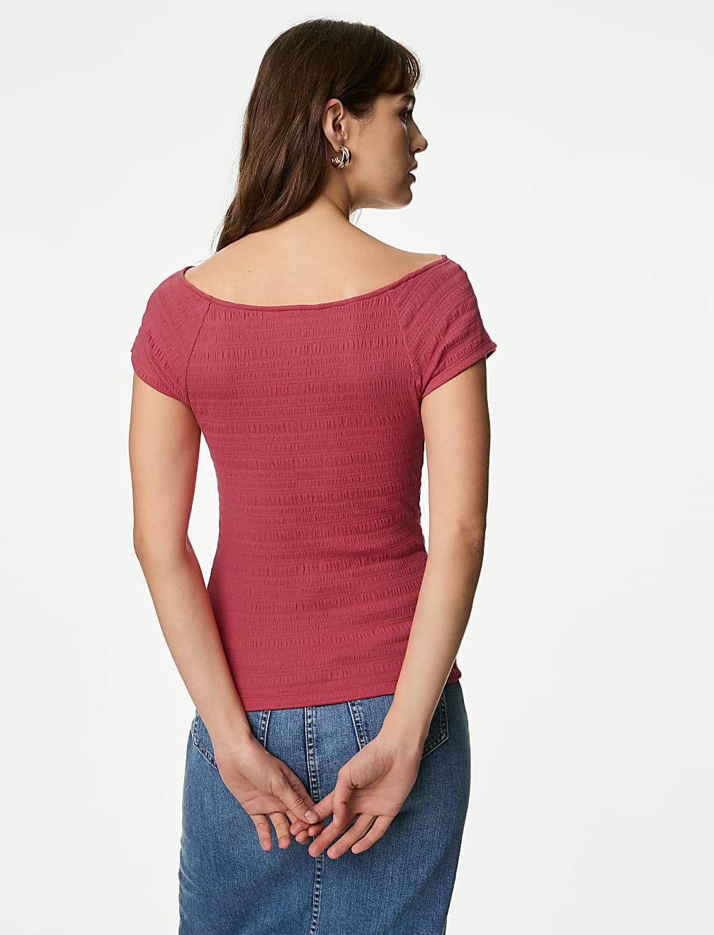 Cotton Blend Textured Off The Shoulder Top