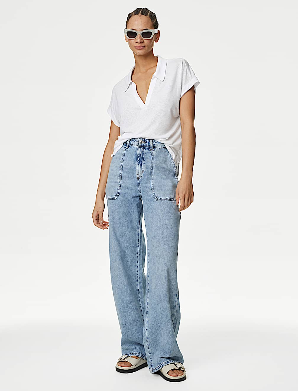 Linen Blend Collared Top