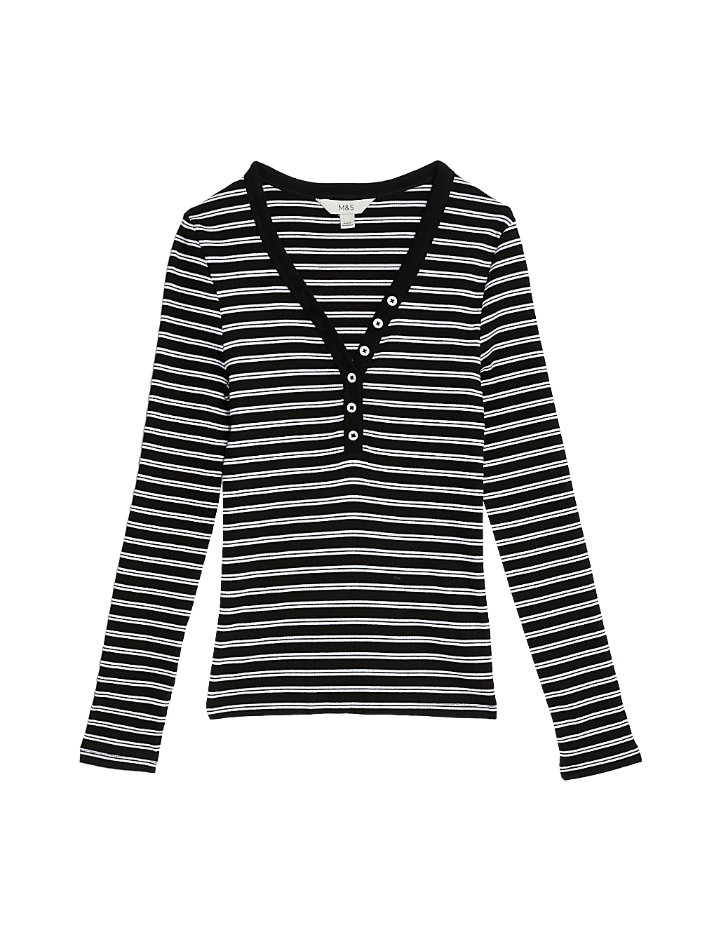 Cotton Rich Ribbed Striped V-Neck Top