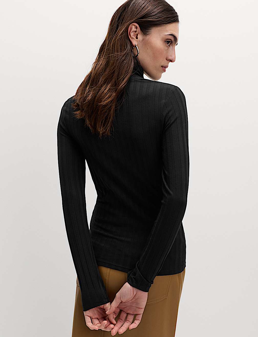 Cotton Blend Funnel Neck Long Sleeve Top