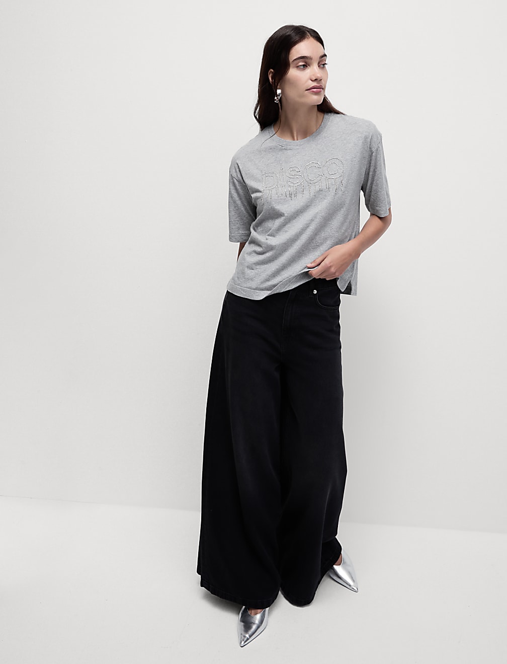 Pure Cotton Embellished Slogan T-Shirt