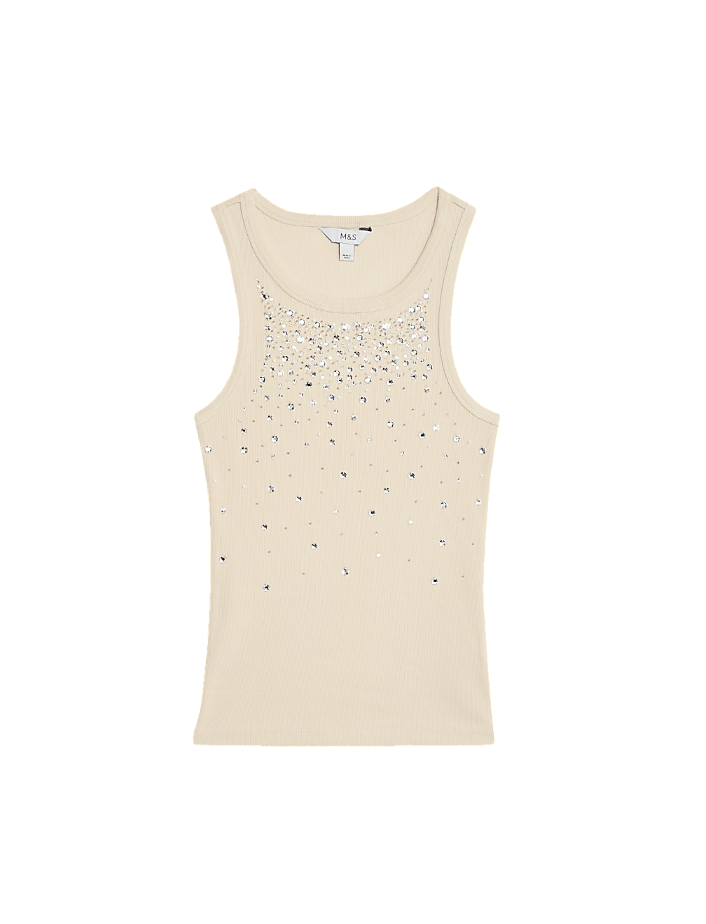 Cotton Rich Embellished Crew Neck Vest Top