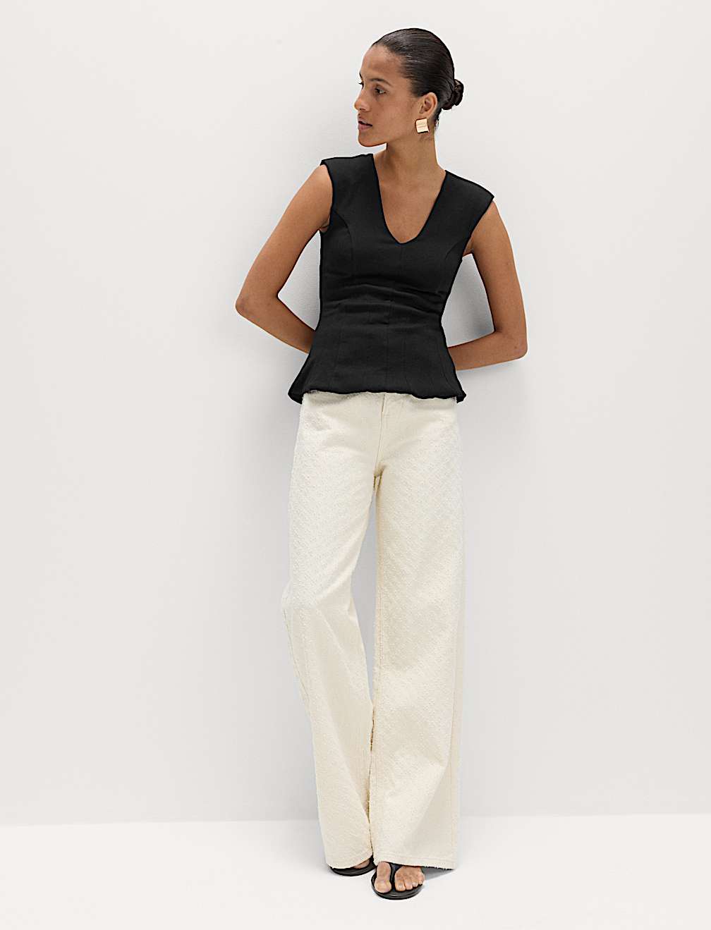Pure Cotton V-Neck Peplum Top