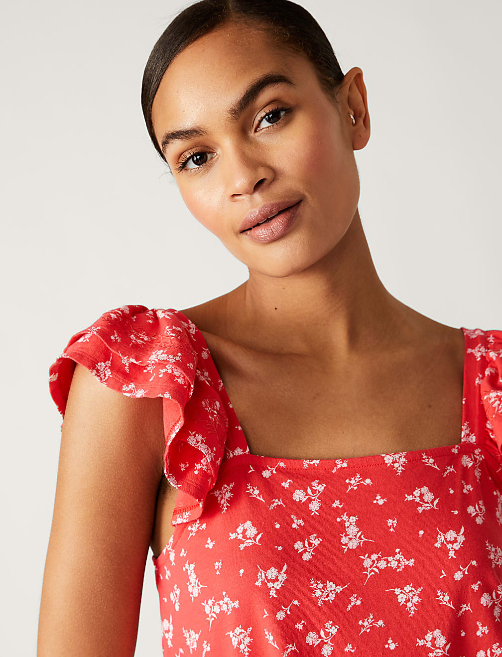 Pure Cotton Printed Ruffle Vest