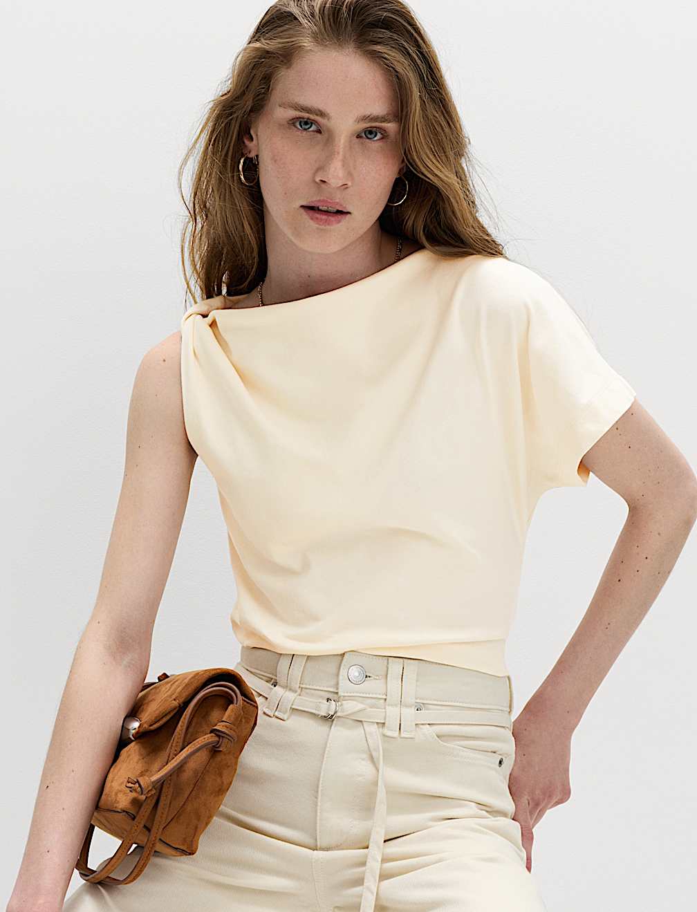 Pure Cotton One Shoulder Drape Top