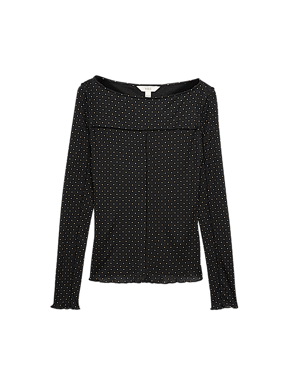Mesh Jersey Polka Dot Slash Neck Top