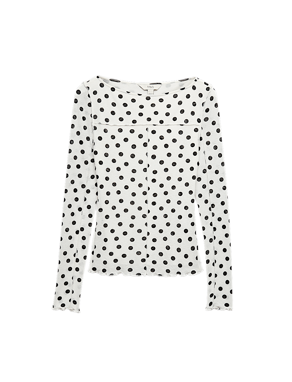 Mesh Jersey Polka Dot Slash Neck Top