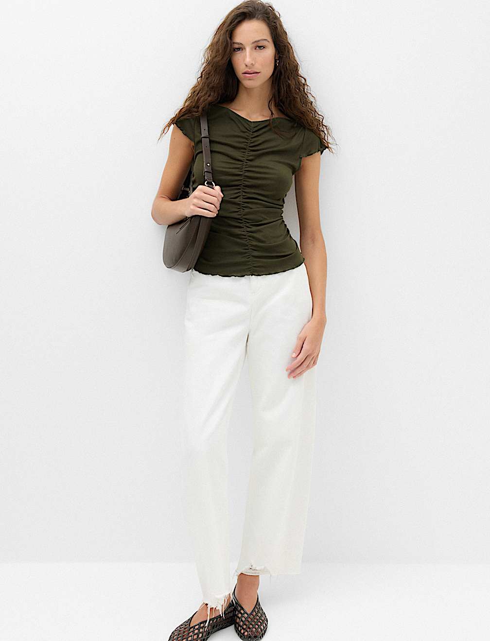 Lyocell Blend Ruched Front Top wth Wool