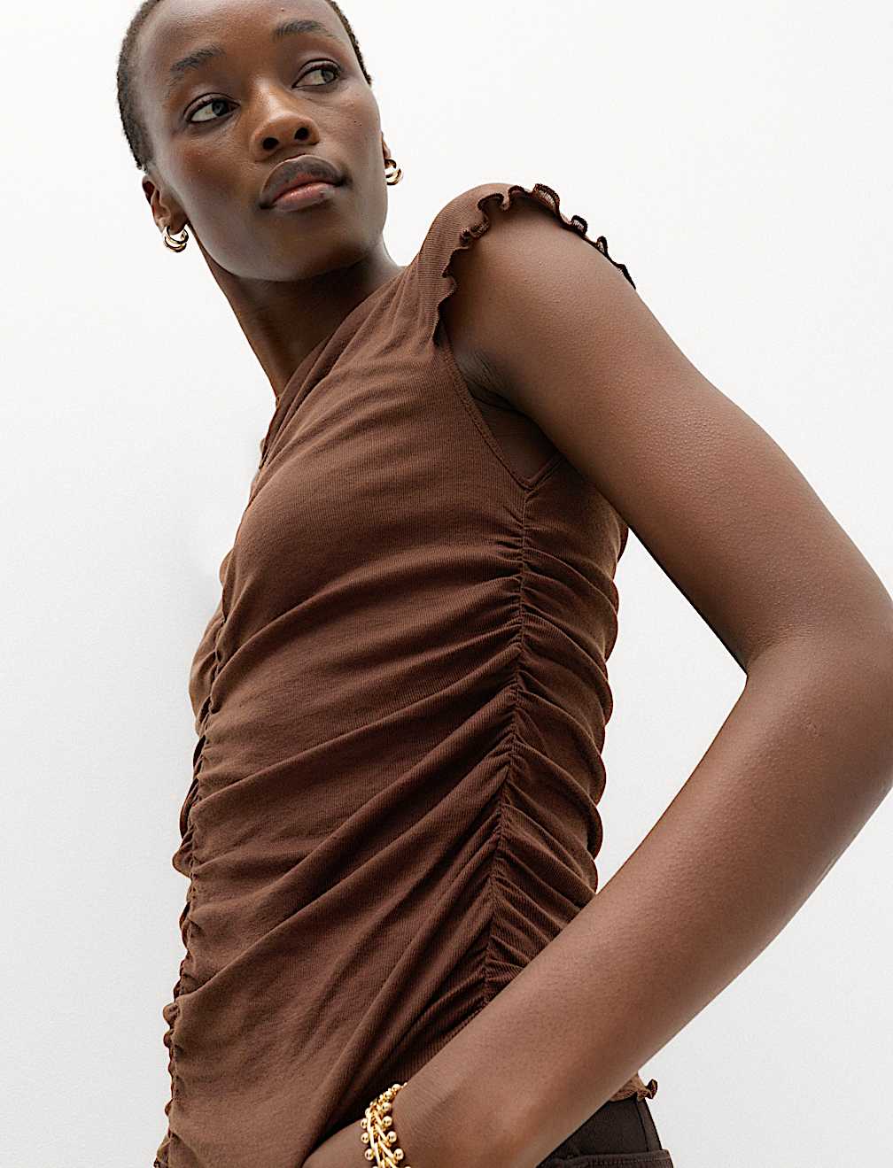 Lyocell Blend Ruched Front Top wth Wool