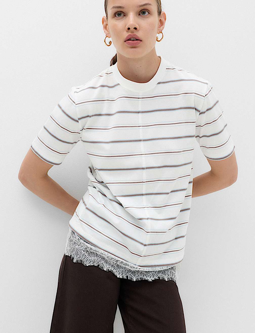 Pure Cotton Lace Hem T-Shirt