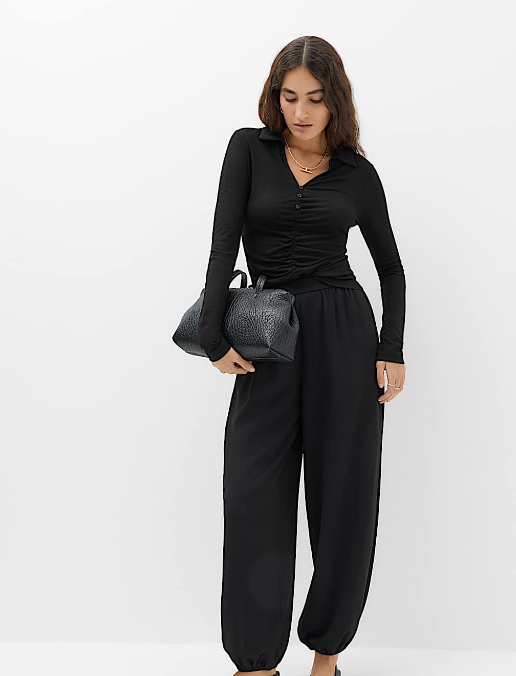 Ruched Front Buttoned Top