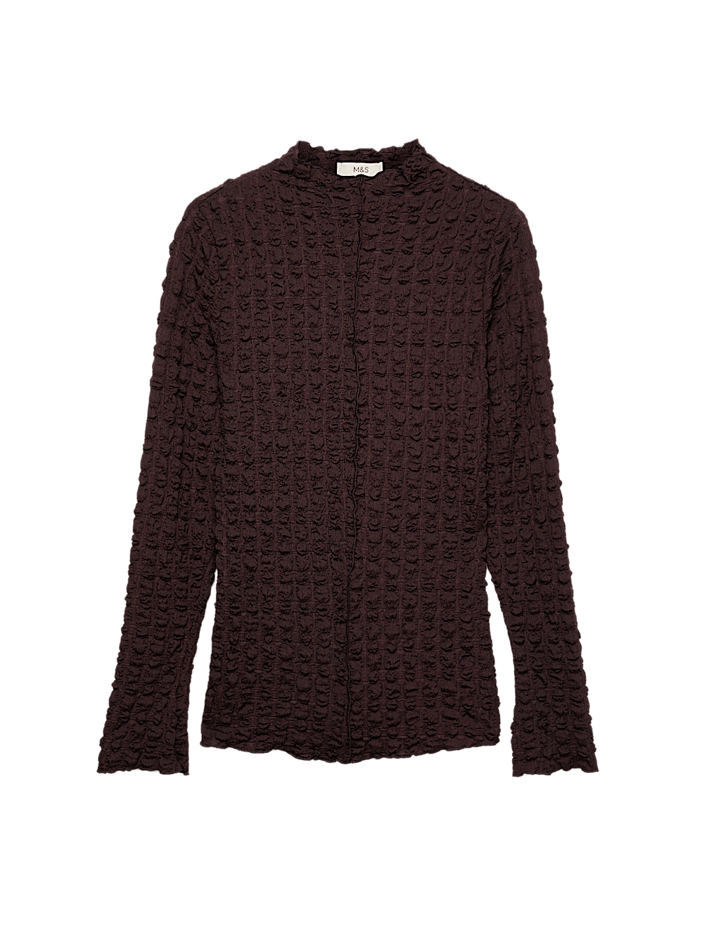 Long Sleeve Funnel Neck Textured Top