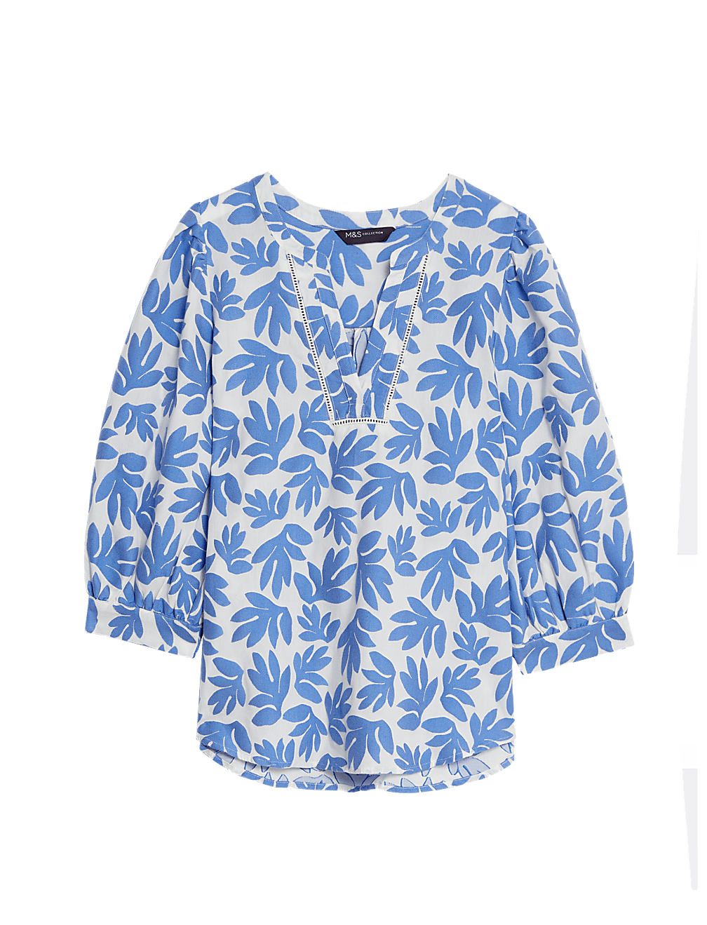 Cotton Blend Jacquard V-Neck Popover Blouse