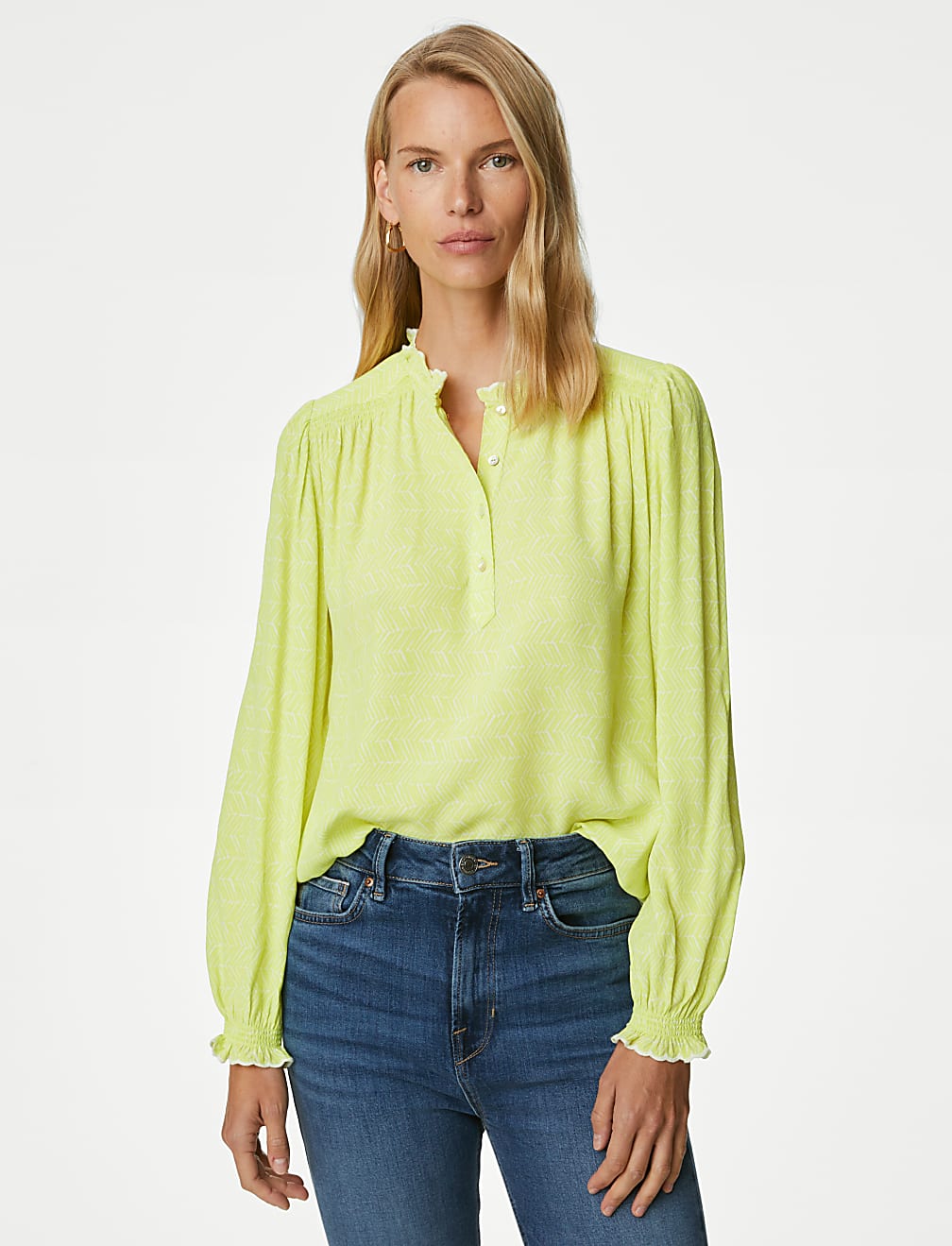 Printed V-Neck Ruffle 'Popover' Blouse