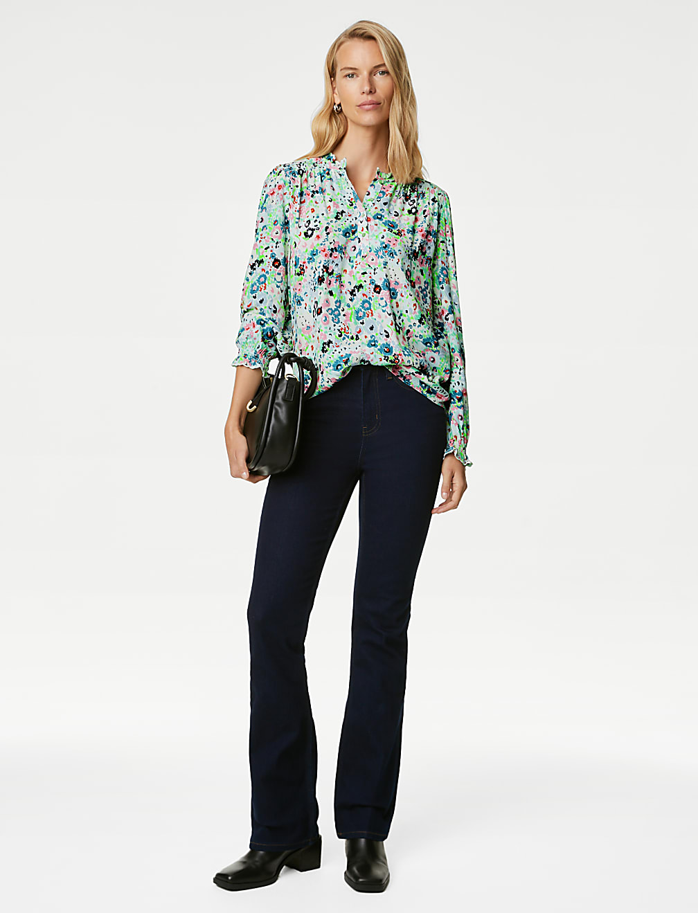 Printed V-Neck Ruffle 'Popover' Blouse