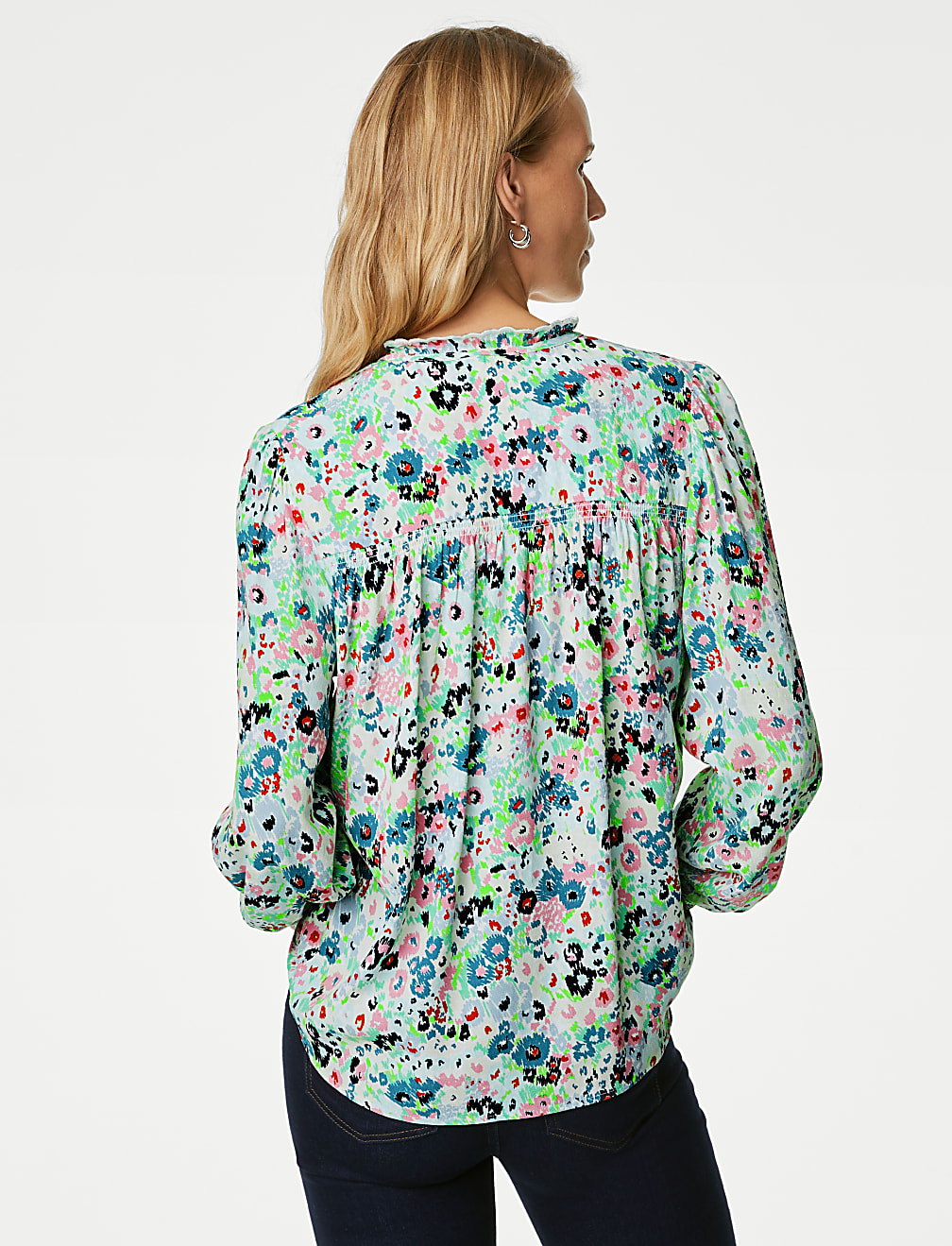 Printed V-Neck Ruffle 'Popover' Blouse