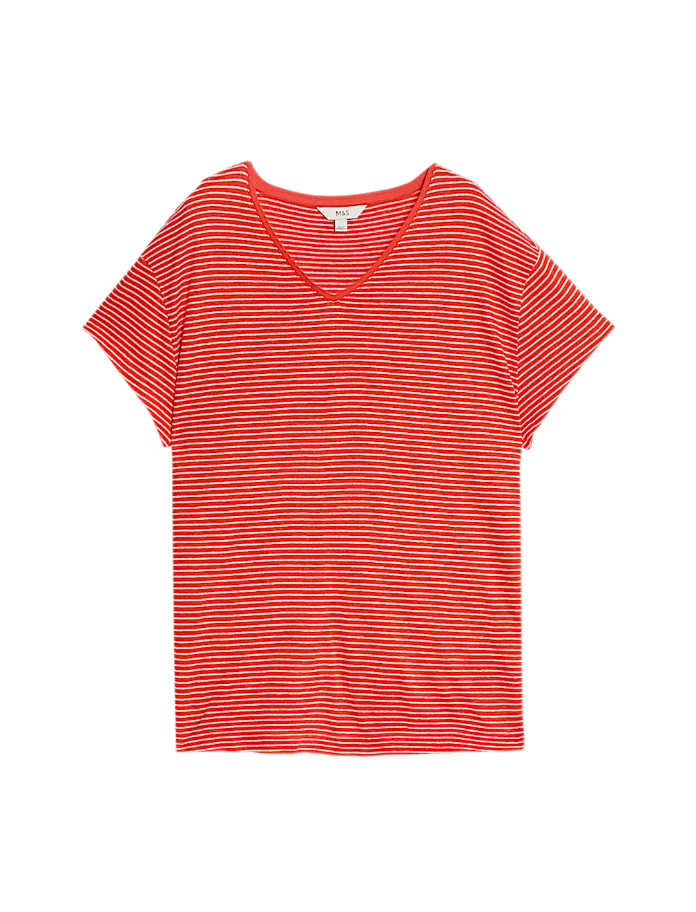 Linen Blend Striped V-Neck T-Shirt