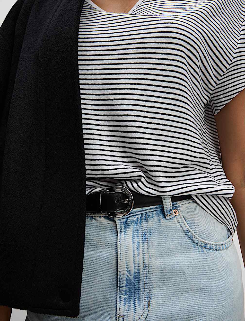 Linen Blend Striped V-Neck T-Shirt
