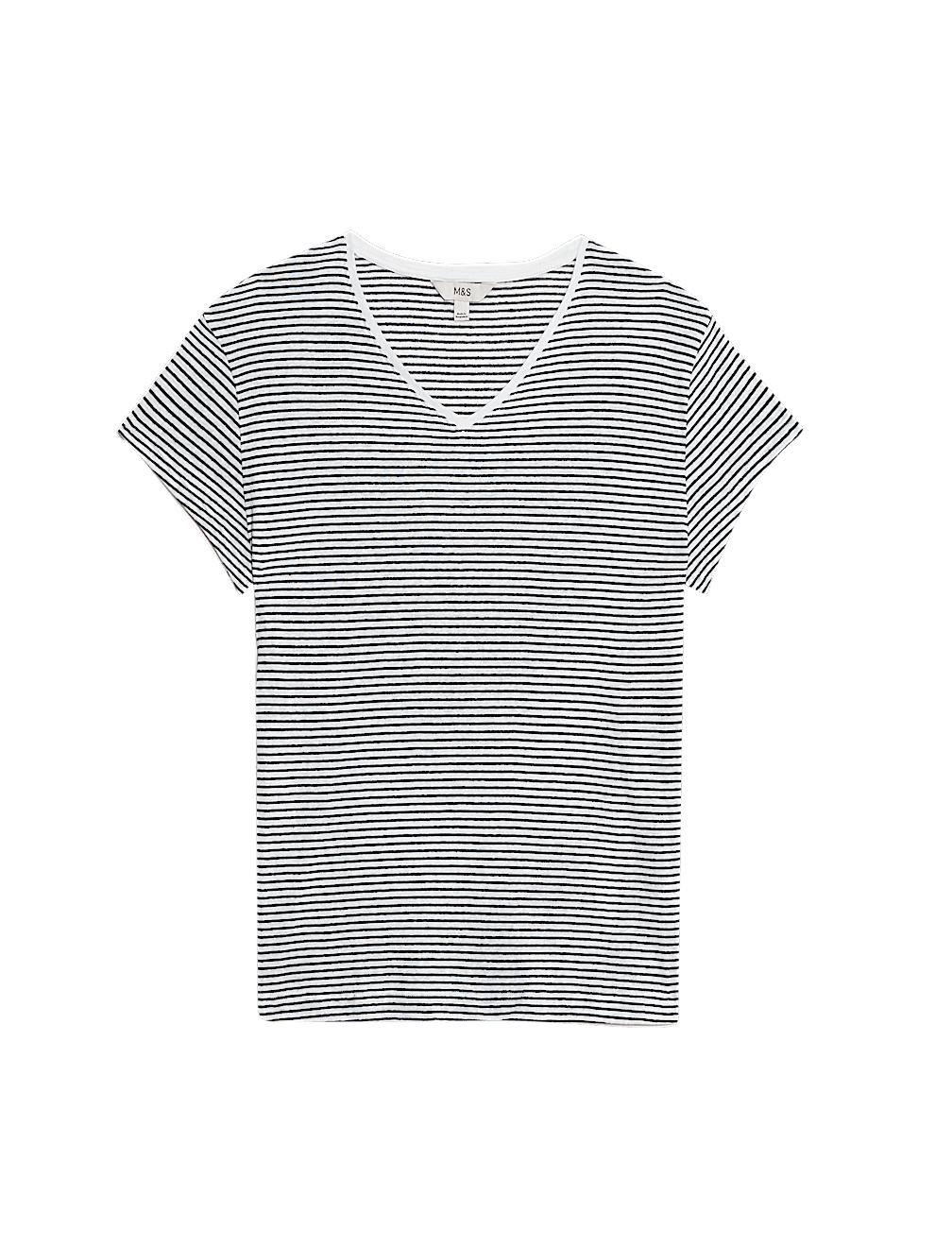 Linen Blend Striped V-Neck T-Shirt