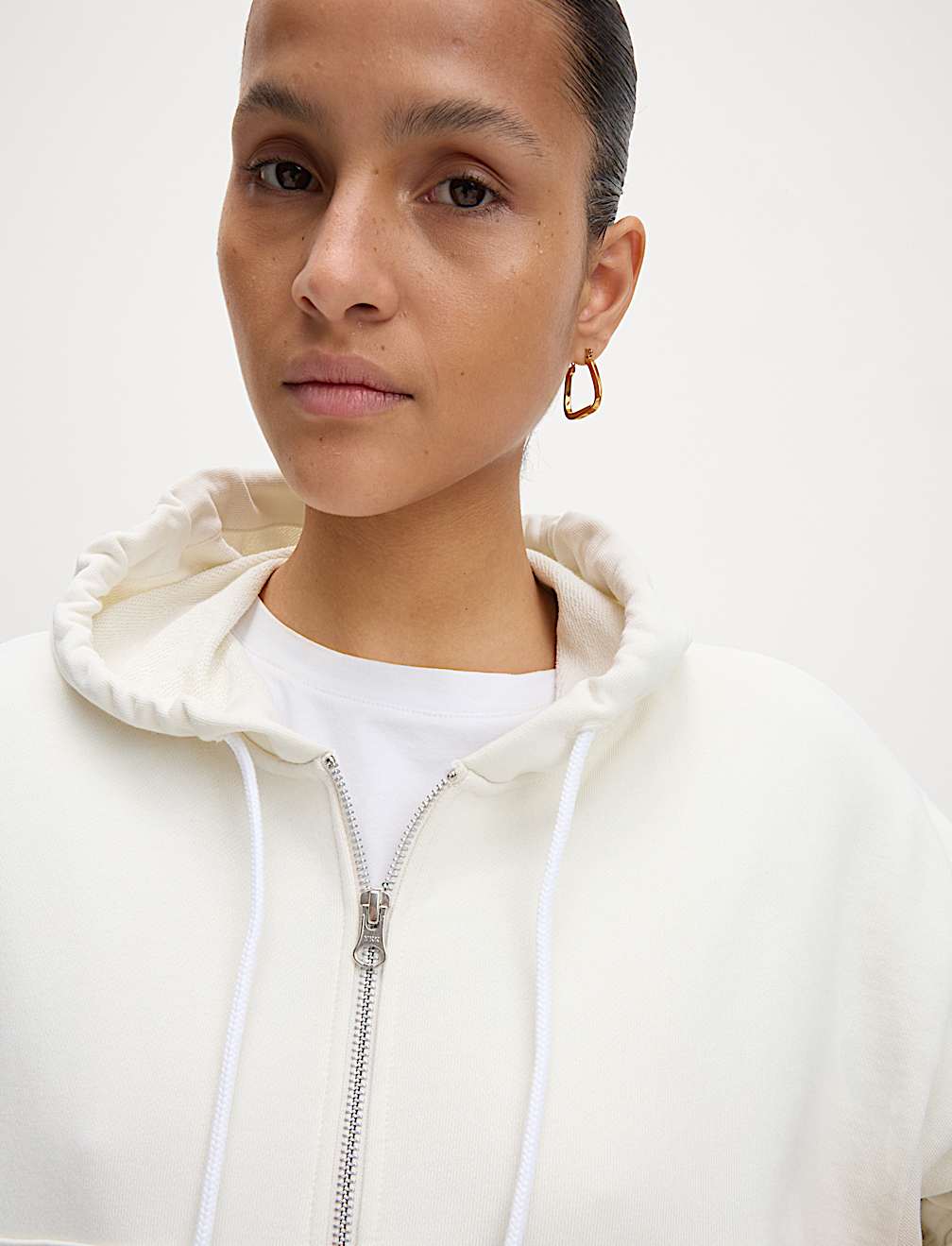 Pure Cotton Cropped Zip Through Hoodie