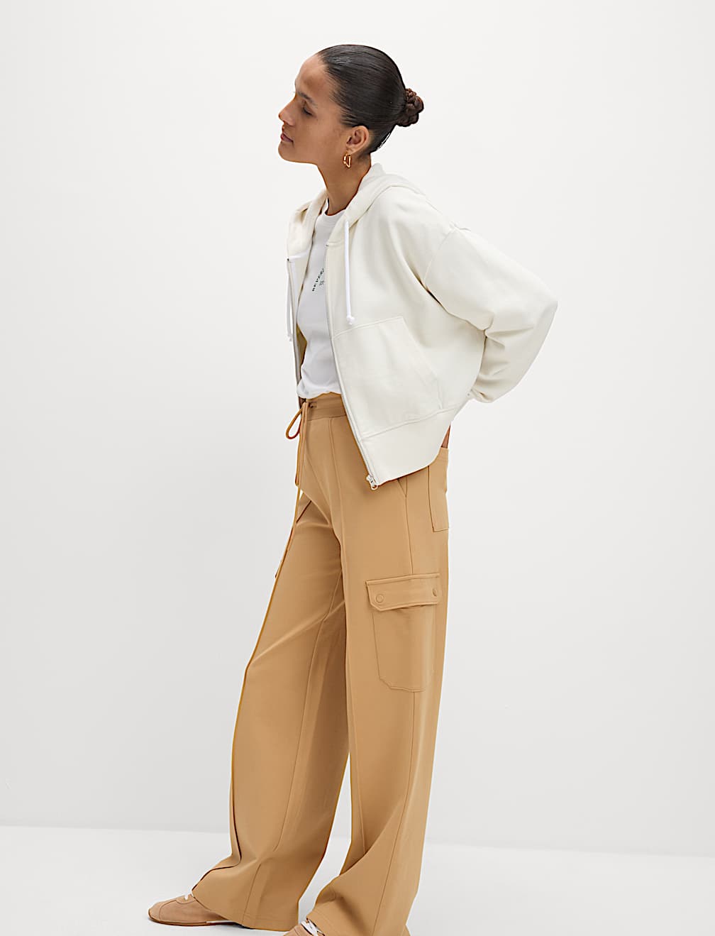 Pure Cotton Cropped Zip Through Hoodie