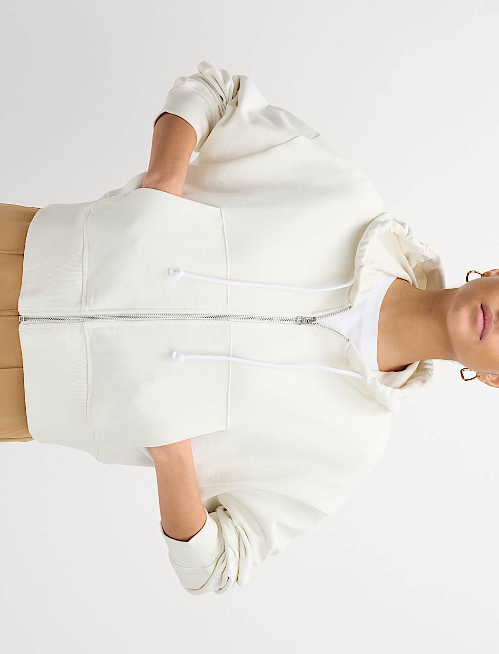 Pure Cotton Cropped Zip Through Hoodie