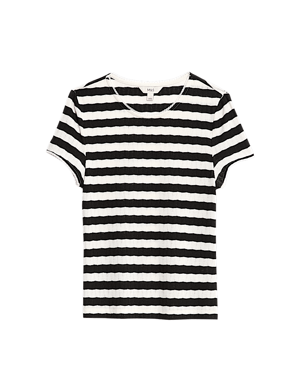 Striped Pointelle Crew Neck T-Shirt