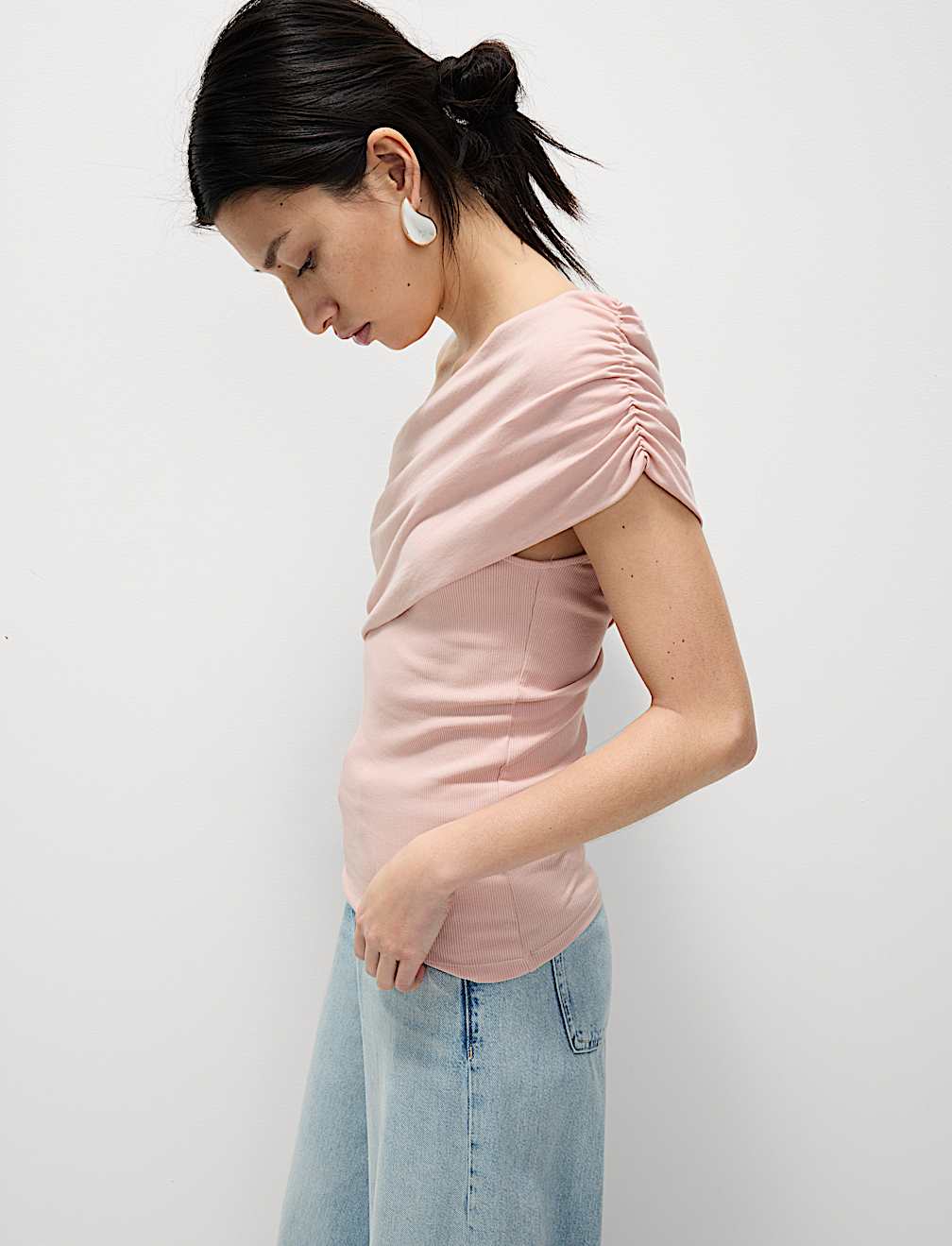 Cotton Rich Ribbed Off The Shoulder Top