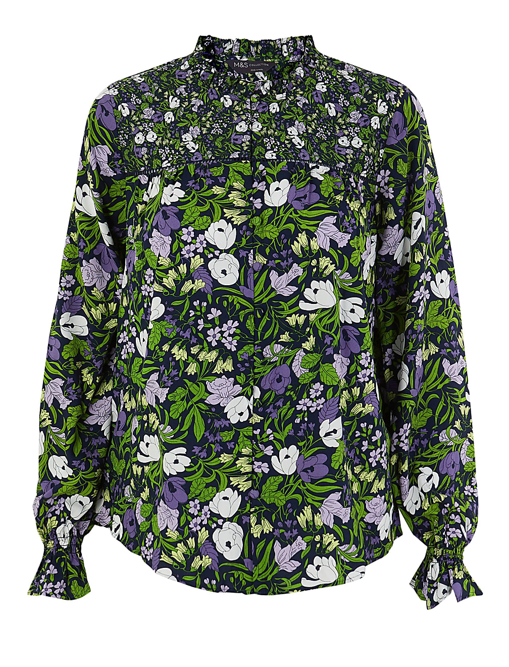 Floral Print Ruffle Neck Blouse