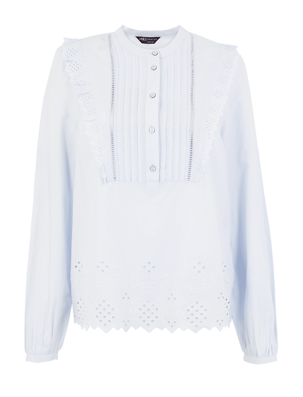 Cotton Broderie High Neck Blouse