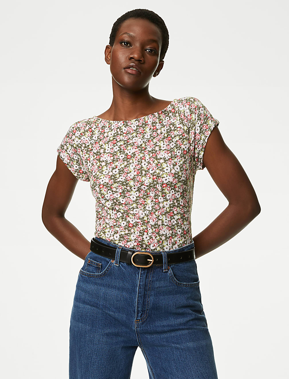 Cotton Blend Floral Off The Shoulder Top